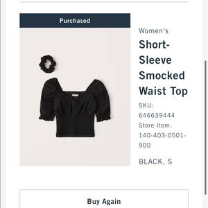 Black Abercrombie Short Sleeve Smocked Waist Top Size Small - Worn Once